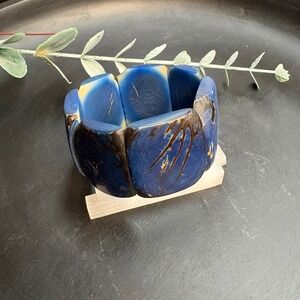 Tagua Nut Bracelet | Blue Chunky Statement | Organic Boho | Sustainable Stretch